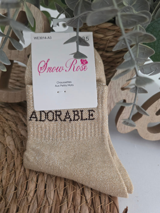 ADORABLE - Chaussette à Paillette Enfant Beige