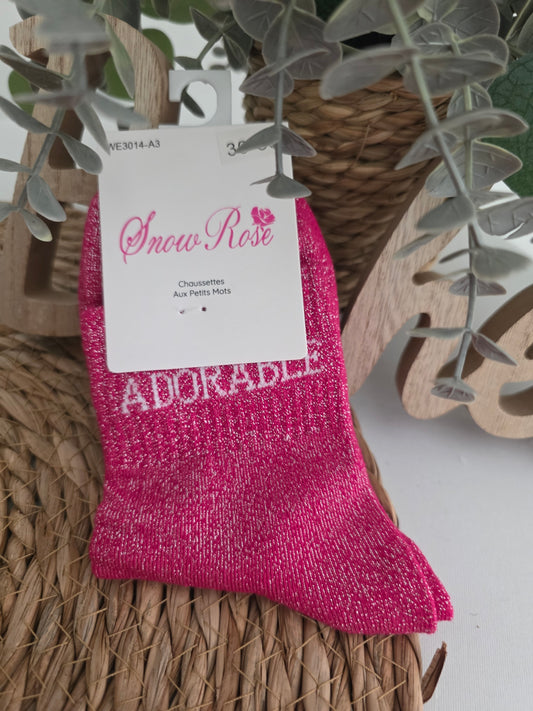 ADORABLE - Chaussette à Paillette Enfant Fuchsia