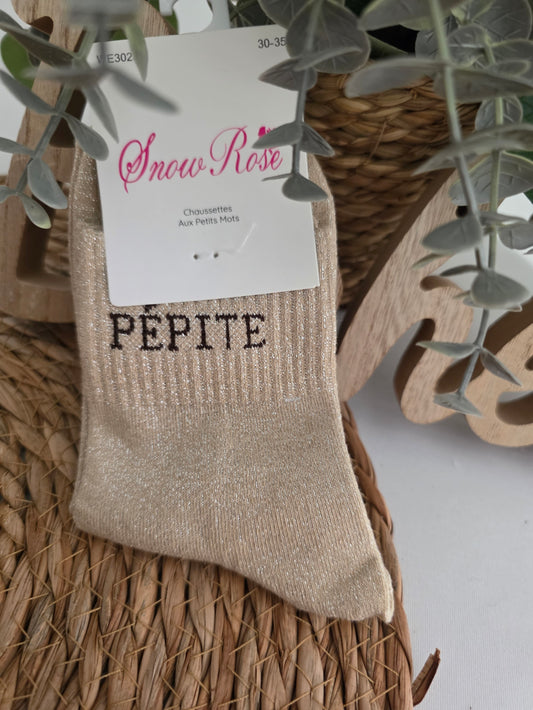 PEPITE - Chaussette à Paillette Enfant Beige