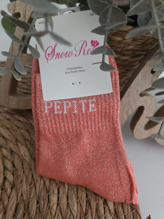 PEPITE - Chaussette à Paillette Enfant Corail