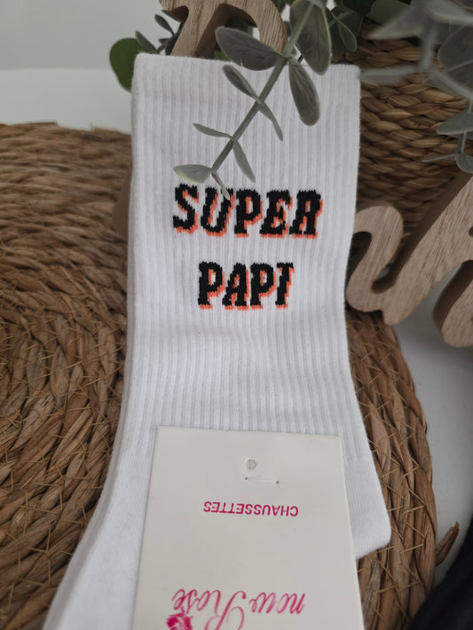 Nos Chaussettes à Message ! Super Papi Blanc