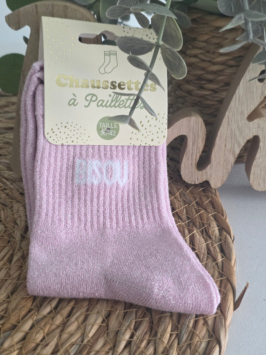 BISOUS - Chaussette à Paillette Rose