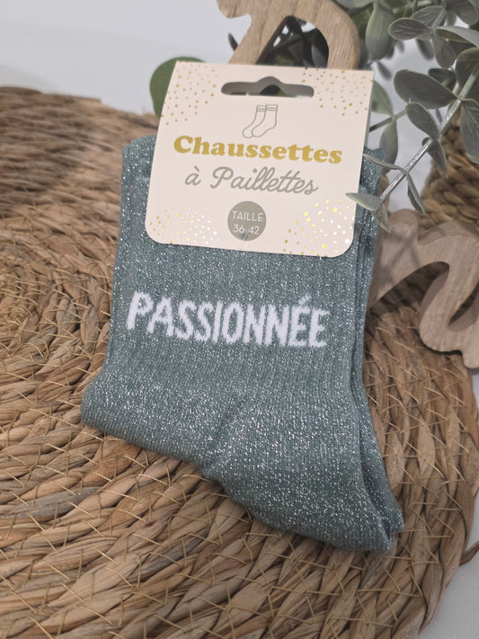 PASSIONNEE - Chaussette à Paillette Vert